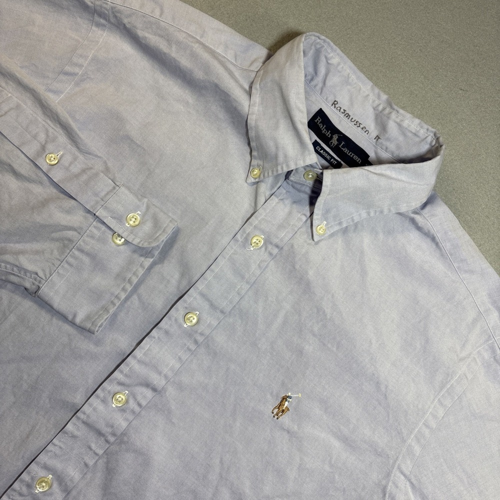 Ralph Lauren Shirt Mens Blue Classic Fit Button Up 17 34/35 Flesh Pony